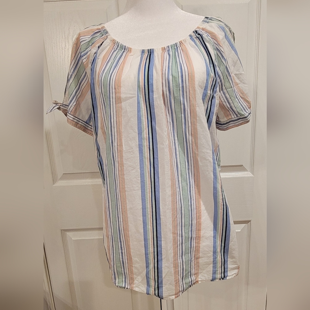 Yessica Cotton Blouse with Pastel Stripes Size Small
